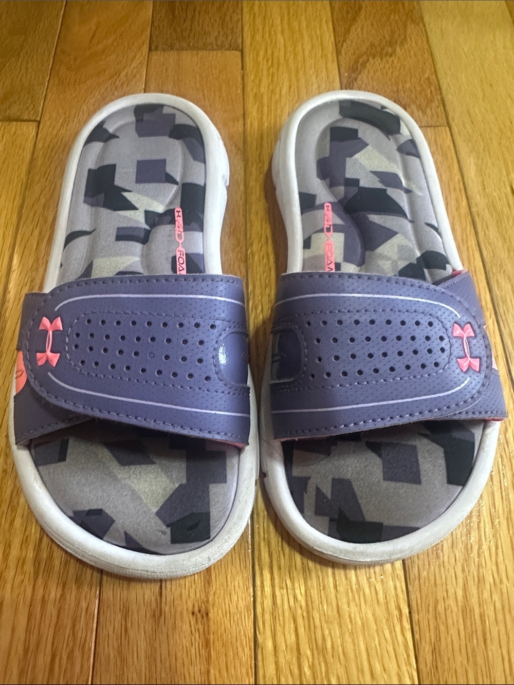 Under Armour Kids Purple Slide Sandals with Pink Logo Accents